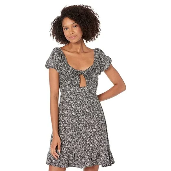 NWT Hurley Juniors' Keyhole Mini Dress - Fawn Ditsy, Size Medium - Picture 4 of 10